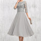 Delaney A-Line Scoop Neck Tea-Length Chiffon Lace Mother of the Bride Dress With Sequins DL126P0014580