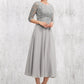 Delaney A-Line Scoop Neck Tea-Length Chiffon Lace Mother of the Bride Dress With Sequins DL126P0014580