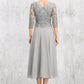 Delaney A-Line Scoop Neck Tea-Length Chiffon Lace Mother of the Bride Dress With Sequins DL126P0014580