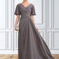 Carlee A-Line V-neck Floor-Length Chiffon Mother of the Bride Dress With Ruffle DL126P0014581