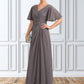 Carlee A-Line V-neck Floor-Length Chiffon Mother of the Bride Dress With Ruffle DL126P0014581