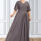 Carlee A-Line V-neck Floor-Length Chiffon Mother of the Bride Dress With Ruffle DL126P0014581