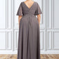 Carlee A-Line V-neck Floor-Length Chiffon Mother of the Bride Dress With Ruffle DL126P0014581