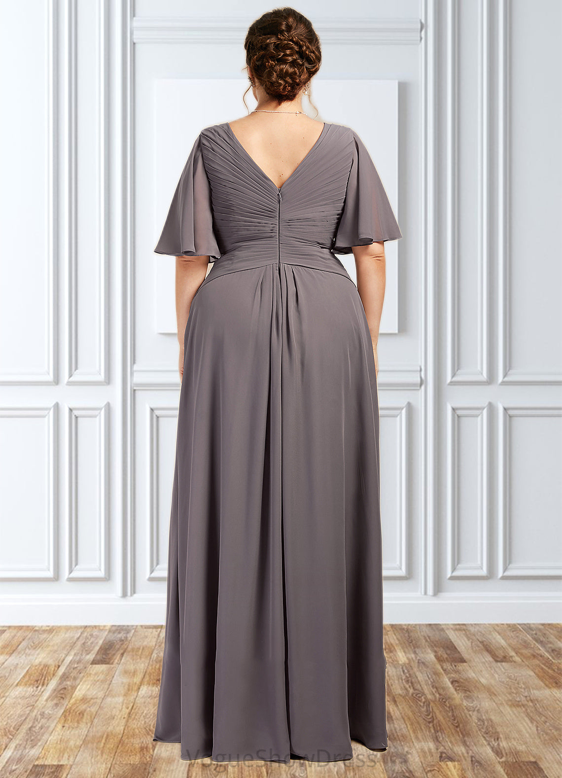 Carlee A-Line V-neck Floor-Length Chiffon Mother of the Bride Dress With Ruffle DL126P0014581