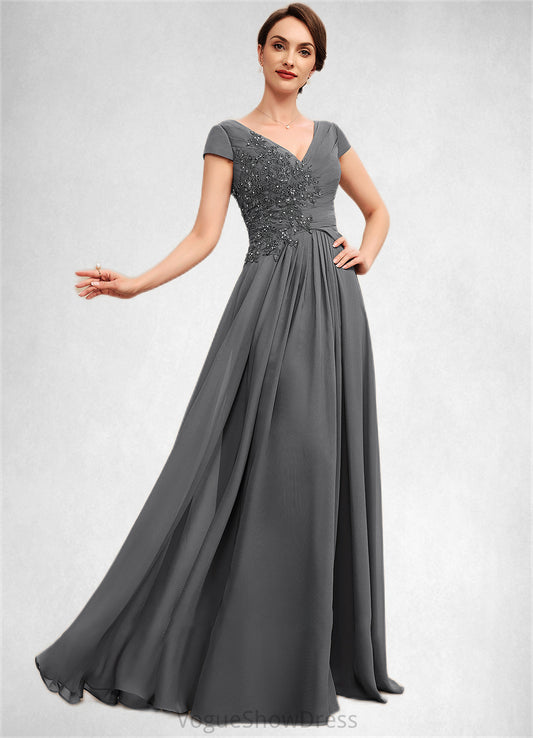 Emma A-Line V-neck Floor-Length Chiffon Mother of the Bride Dress With Ruffle Lace Beading Sequins DL126P0014582