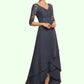 Paisley A-line V-Neck Asymmetrical Chiffon Lace Mother of the Bride Dress With Beading Sequins DL126P0014584