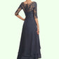 Paisley A-line V-Neck Asymmetrical Chiffon Lace Mother of the Bride Dress With Beading Sequins DL126P0014584