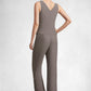 Joslyn Jumpsuit/Pantsuit Scoop Neck Floor-Length Chiffon Lace Mother of the Bride Dress With Beading Sequins DL126P0014585