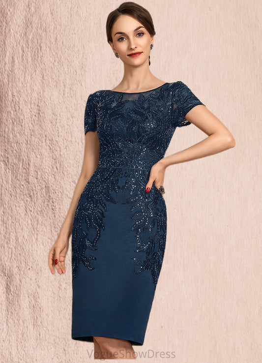 Sienna Sheath/Column Scoop Neck Knee-Length Satin Lace Mother of the Bride Dress With Sequins DL126P0014586