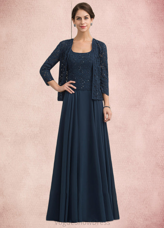 Alyvia A-Line Square Neckline Floor-Length Chiffon Lace Mother of the Bride Dress With Sequins DL126P0014587