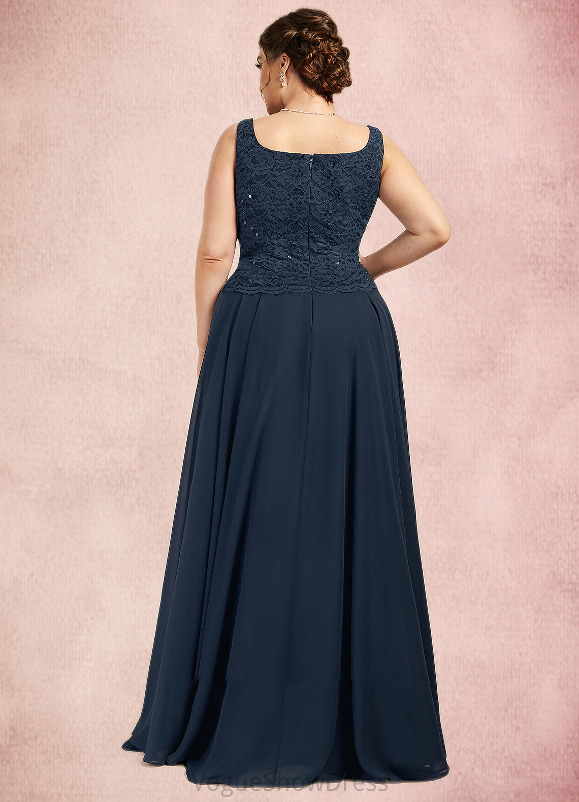 Alyvia A-Line Square Neckline Floor-Length Chiffon Lace Mother of the Bride Dress With Sequins DL126P0014587