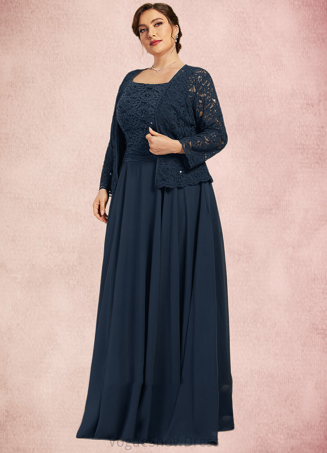 Alyvia A-Line Square Neckline Floor-Length Chiffon Lace Mother of the Bride Dress With Sequins DL126P0014587