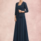 Alyvia A-Line Square Neckline Floor-Length Chiffon Lace Mother of the Bride Dress With Sequins DL126P0014587