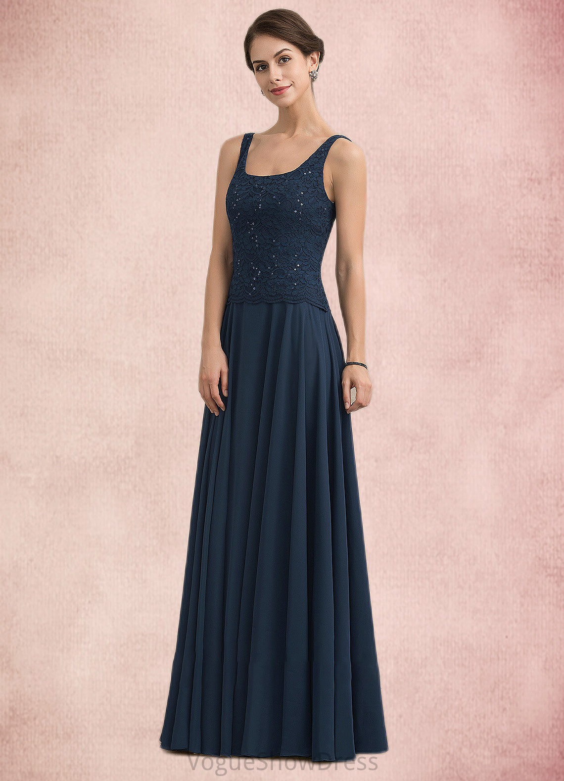 Alyvia A-Line Square Neckline Floor-Length Chiffon Lace Mother of the Bride Dress With Sequins DL126P0014587