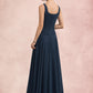 Alyvia A-Line Square Neckline Floor-Length Chiffon Lace Mother of the Bride Dress With Sequins DL126P0014587