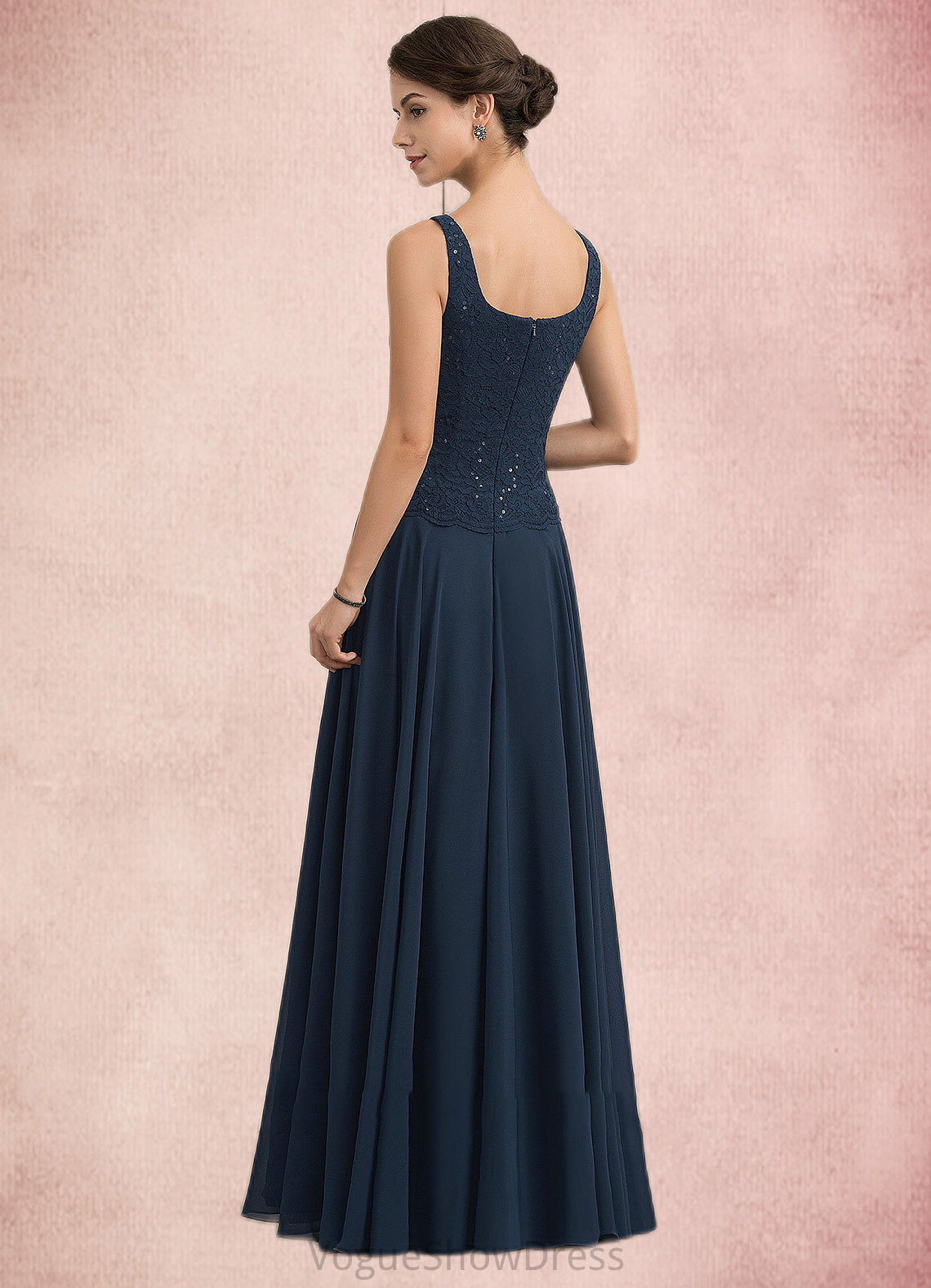 Alyvia A-Line Square Neckline Floor-Length Chiffon Lace Mother of the Bride Dress With Sequins DL126P0014587