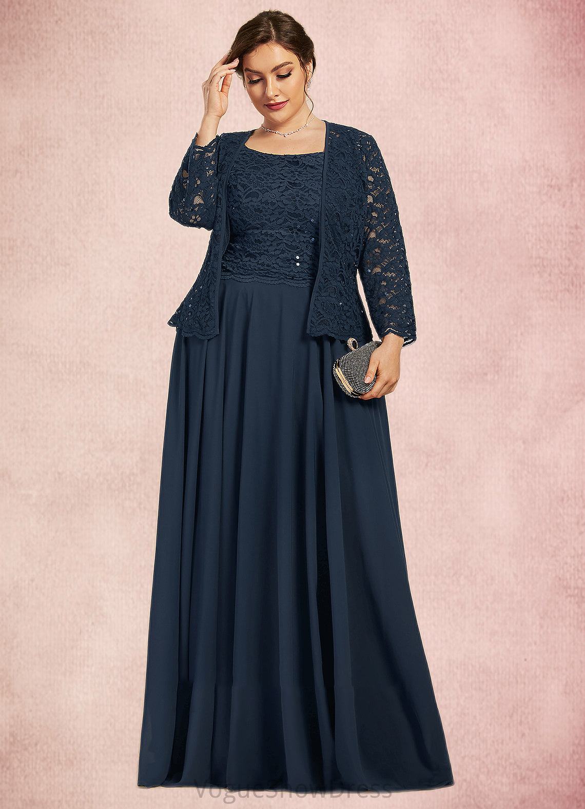 Alyvia A-Line Square Neckline Floor-Length Chiffon Lace Mother of the Bride Dress With Sequins DL126P0014587