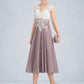 Kaelyn A-Line V-neck Tea-Length Chiffon Lace Mother of the Bride Dress DL126P0014588