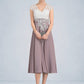 Kaelyn A-Line V-neck Tea-Length Chiffon Lace Mother of the Bride Dress DL126P0014588