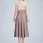 Kaelyn A-Line V-neck Tea-Length Chiffon Lace Mother of the Bride Dress DL126P0014588