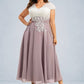 Kaelyn A-Line V-neck Tea-Length Chiffon Lace Mother of the Bride Dress DL126P0014588