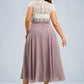 Kaelyn A-Line V-neck Tea-Length Chiffon Lace Mother of the Bride Dress DL126P0014588