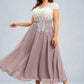 Kaelyn A-Line V-neck Tea-Length Chiffon Lace Mother of the Bride Dress DL126P0014588