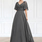 Nadine A-line V-Neck Floor-Length Chiffon Lace Mother of the Bride Dress With Beading Sequins DL126P0014589