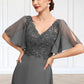 Nadine A-line V-Neck Floor-Length Chiffon Lace Mother of the Bride Dress With Beading Sequins DL126P0014589