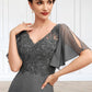 Nadine A-line V-Neck Floor-Length Chiffon Lace Mother of the Bride Dress With Beading Sequins DL126P0014589