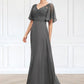 Nadine A-line V-Neck Floor-Length Chiffon Lace Mother of the Bride Dress With Beading Sequins DL126P0014589