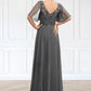 Nadine A-line V-Neck Floor-Length Chiffon Lace Mother of the Bride Dress With Beading Sequins DL126P0014589