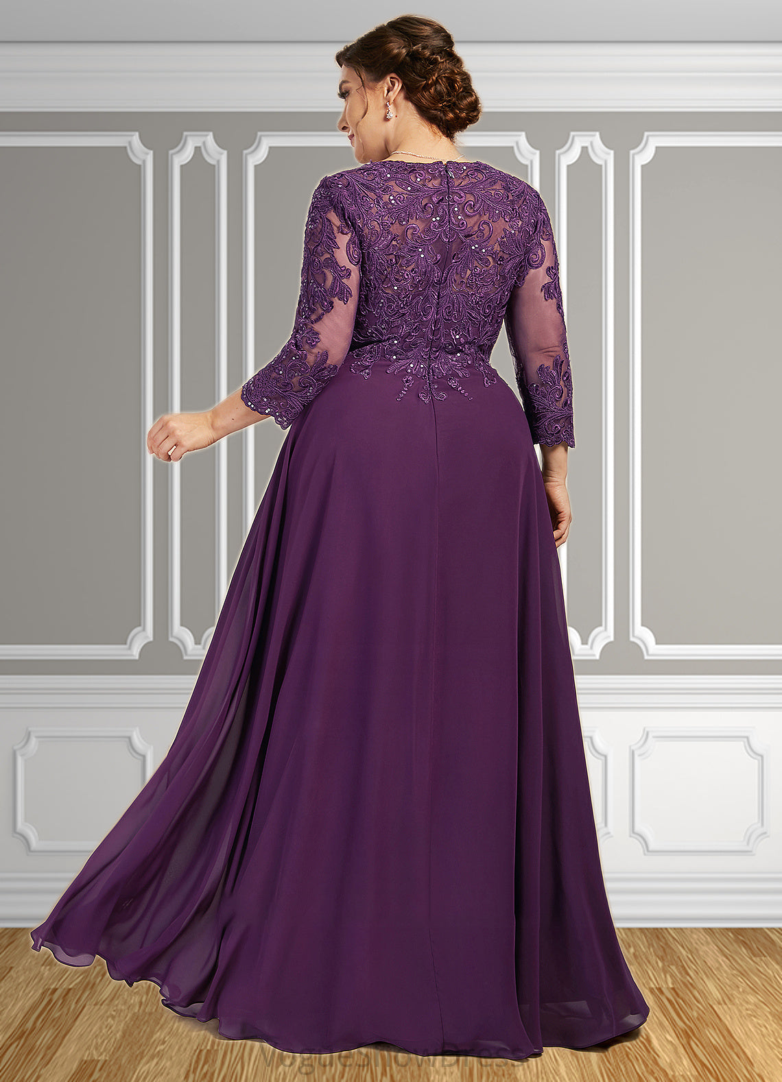 Harper A-Line Scoop Neck Floor-Length Chiffon Lace Mother of the Bride Dress With Sequins DL126P0014590