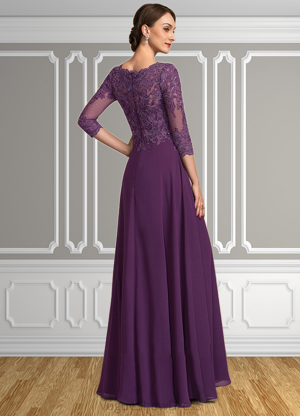 Harper A-Line Scoop Neck Floor-Length Chiffon Lace Mother of the Bride Dress With Sequins DL126P0014590