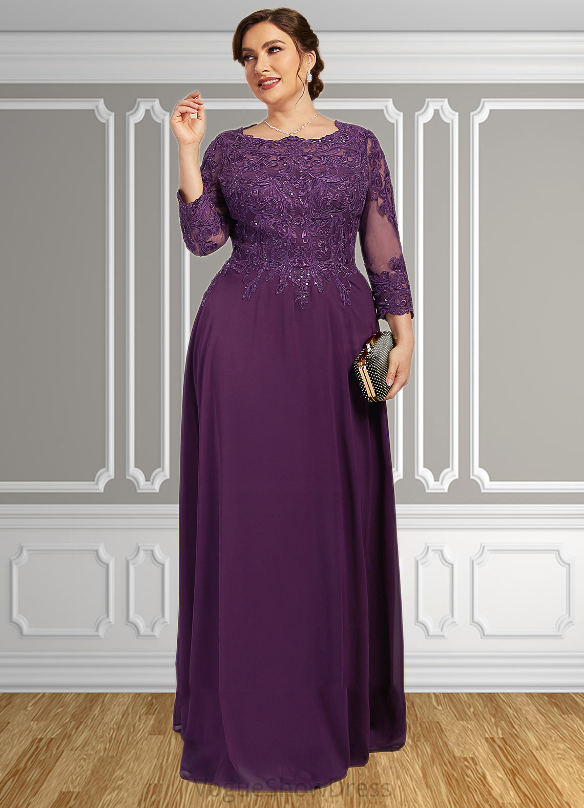 Harper A-Line Scoop Neck Floor-Length Chiffon Lace Mother of the Bride Dress With Sequins DL126P0014590