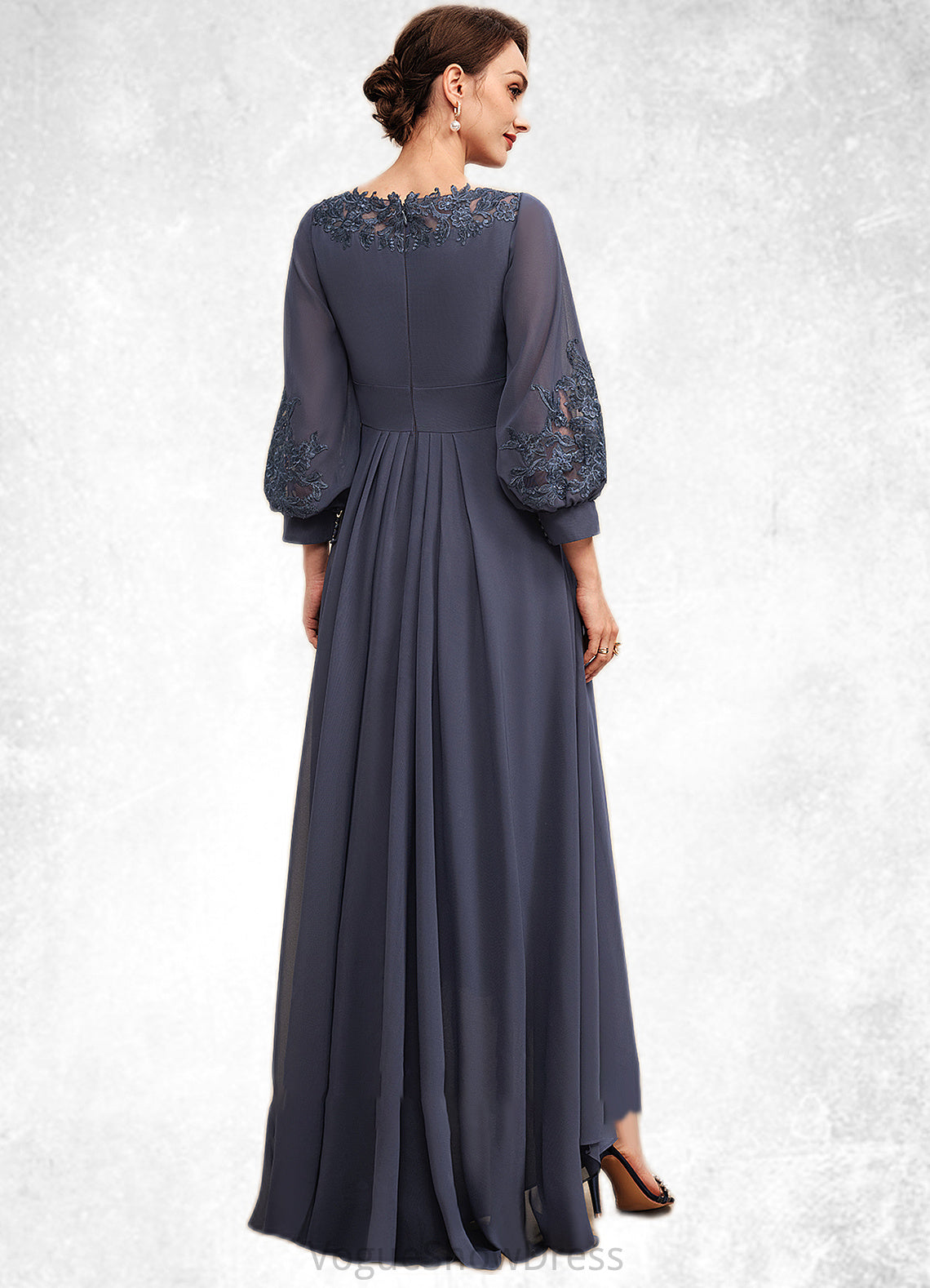 Piper A-Line Scoop Neck Asymmetrical Chiffon Mother of the Bride Dress With Ruffle Appliques Lace DL126P0014592