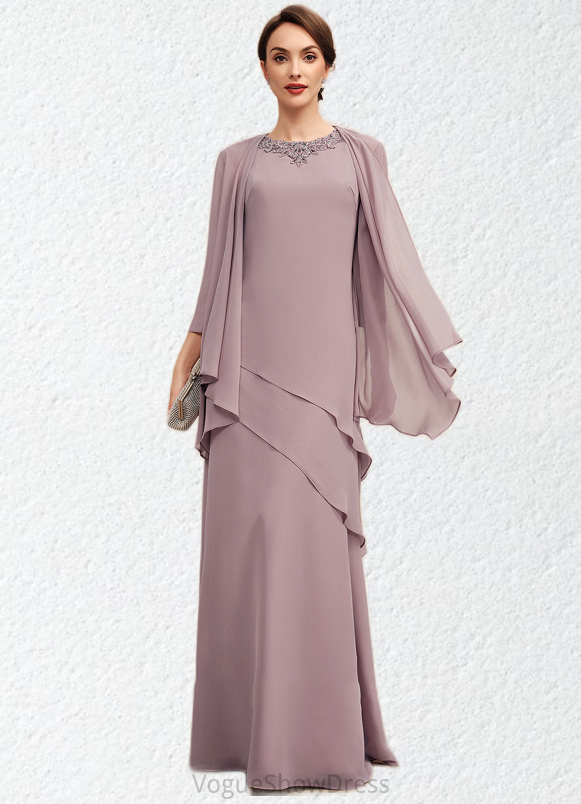 Faith A-Line Scoop Neck Floor-Length Chiffon Mother of the Bride Dress With Beading DL126P0014593