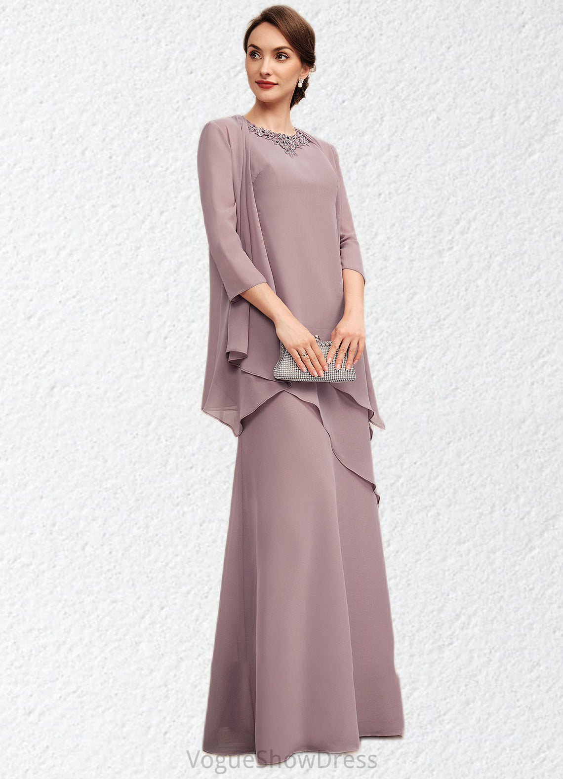 Faith A-Line Scoop Neck Floor-Length Chiffon Mother of the Bride Dress With Beading DL126P0014593