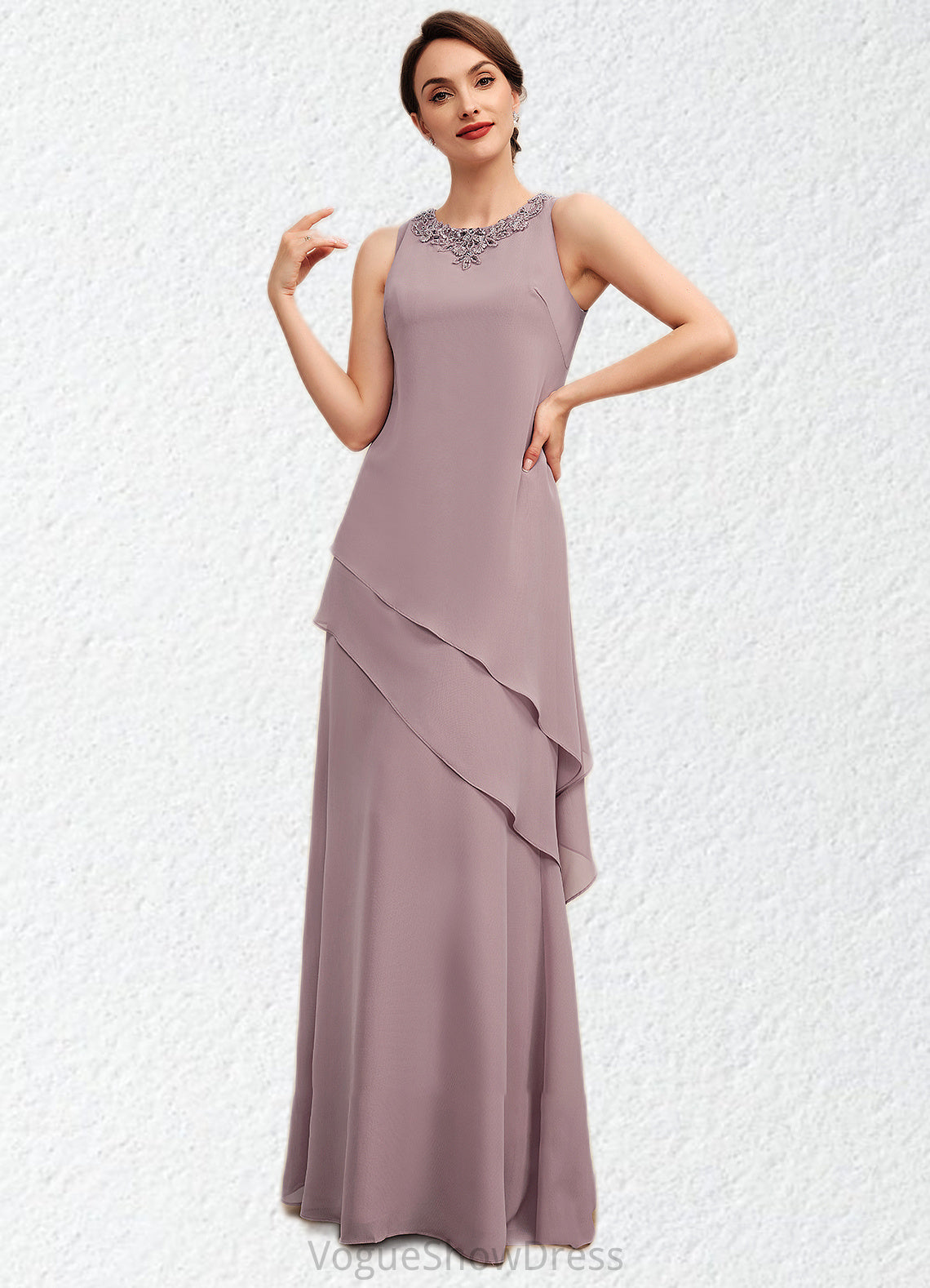 Faith A-Line Scoop Neck Floor-Length Chiffon Mother of the Bride Dress With Beading DL126P0014593