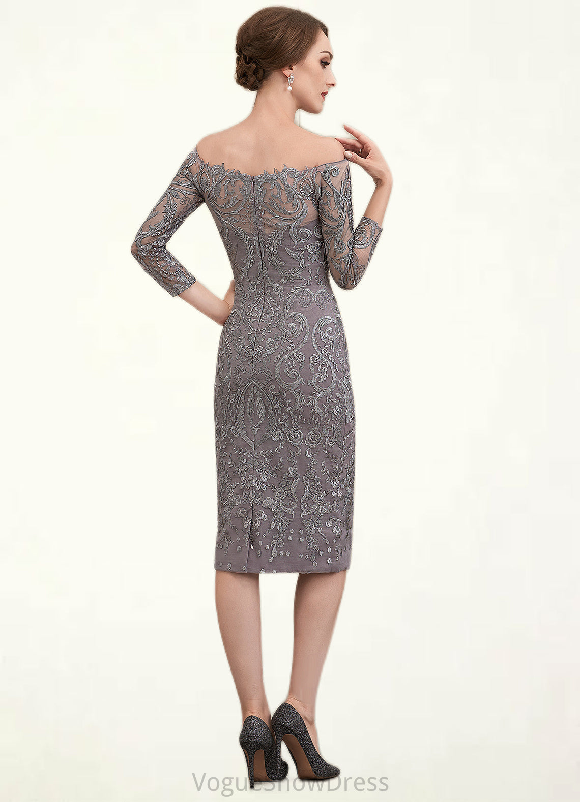 Tianna Sheath/Column Off-the-Shoulder Knee-Length Lace Mother of the Bride Dress DL126P0014595