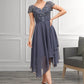 Nora A-Line V-neck Asymmetrical Chiffon Lace Mother of the Bride Dress With Ruffle DL126P0014596