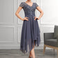 Nora A-Line V-neck Asymmetrical Chiffon Lace Mother of the Bride Dress With Ruffle DL126P0014596