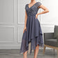 Nora A-Line V-neck Asymmetrical Chiffon Lace Mother of the Bride Dress With Ruffle DL126P0014596