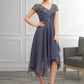 Nora A-Line V-neck Asymmetrical Chiffon Lace Mother of the Bride Dress With Ruffle DL126P0014596