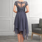 Nora A-Line V-neck Asymmetrical Chiffon Lace Mother of the Bride Dress With Ruffle DL126P0014596