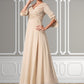 Teagan Empire V-neck Floor-Length Chiffon Mother of the Bride Dress With Ruffle Beading DL126P0014597