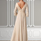 Teagan Empire V-neck Floor-Length Chiffon Mother of the Bride Dress With Ruffle Beading DL126P0014597