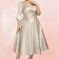 Emilia A-Line V-neck Tea-Length Satin Mother of the Bride Dress With Ruffle DL126P0014598