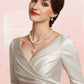 Emilia A-Line V-neck Tea-Length Satin Mother of the Bride Dress With Ruffle DL126P0014598