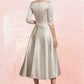 Emilia A-Line V-neck Tea-Length Satin Mother of the Bride Dress With Ruffle DL126P0014598